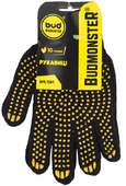 Перчатки BudMonster трикотажные с ПВХ рисунком Стандарт, черные, 7 класс, р10 (11102195)