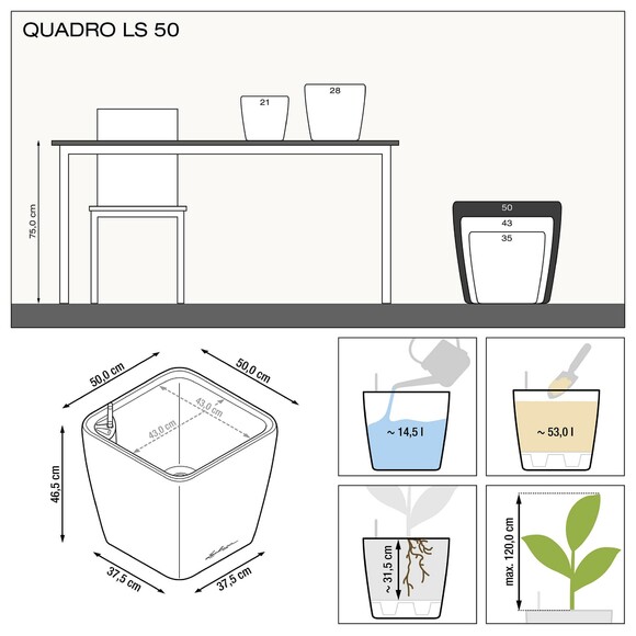 Вазон Lechuza Quadro Premium LS 50 (чорний) (16289) фото 4