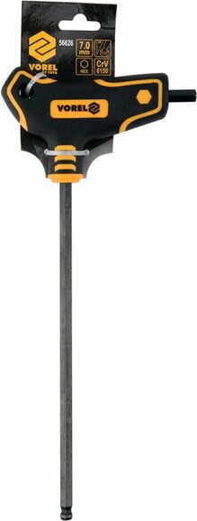 Ключ шестигранный с шаровым наконечником VOREL HEX 7x200x111 мм, Cr-V 6150 (56626) изображение 3