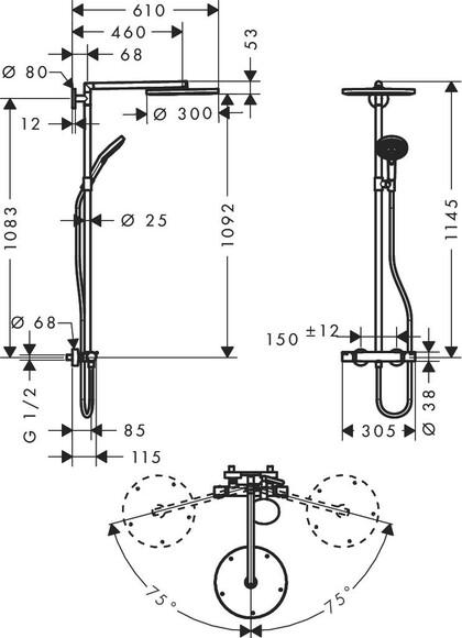 Душевая система HANSGROHE Raindance Select 300 Air 1jet Showerpipe, с термостатом (27114000) изображение 2