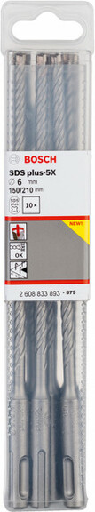 Набор буров Bosch SDS plus-5X 6x150x210 мм, 10 шт (2608833893) изображение 2