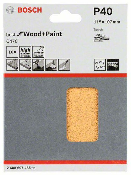 Шліфлист Bosch Expert для Wood and Paint C470, 115x107 мм, K40, 10 шт. (2608607455) фото 2