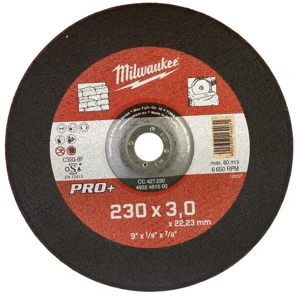Відрізний диск Milwaukee по каменю CC 42/230х3 PRO+ (4932451500)
