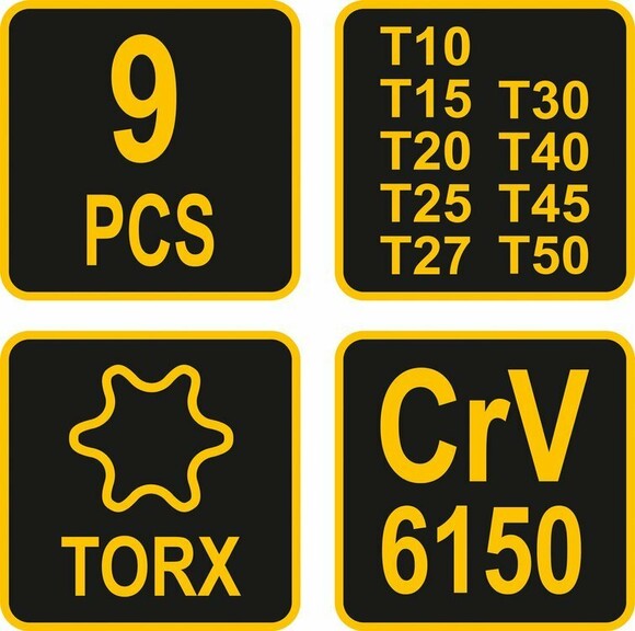 Набір ключів VOREL TORX Т10-T50, 100х200 мм, Cr-V 6150 "9 шт (56639) фото 5