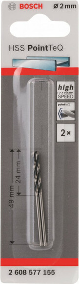 Сверло Bosch 2 HSS PointTeQ 2 мм, 2 шт (2608577155) изображение 2