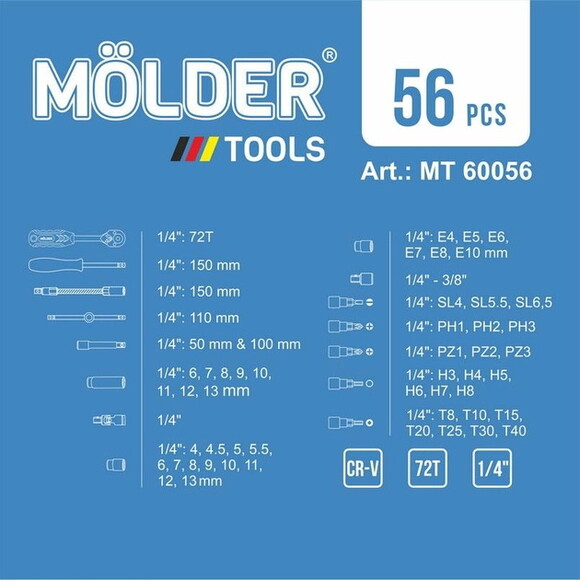 Профессиональный набор инструментов MOLDER MT60056, 56 ед. изображение 6