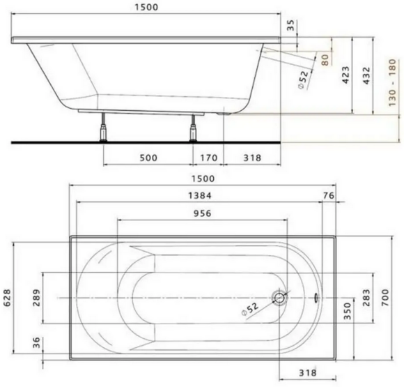Ванна прямоугольная KOLO OPAL PLUS 150х70 см, с душевой системой SISTEMA E, без ножек (XWP135000N+1580.091201) изображение 4