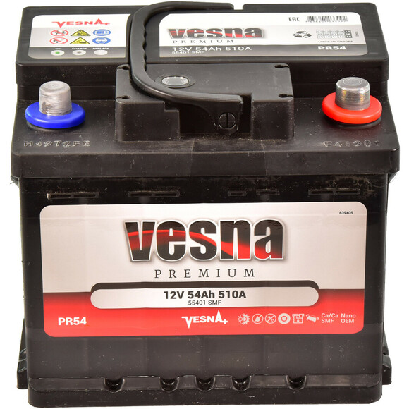 Автомобільний акумулятор Vesna Premium Euro 12В, 54 Аг (415 254) фото 2