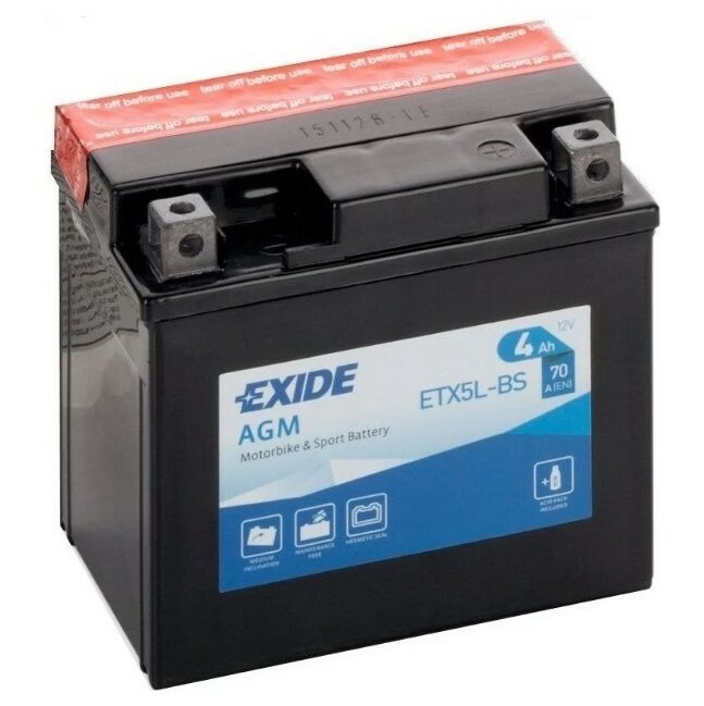 

Аккумулятор EXIDE ETX5L-BS Exide, 4Ah/70A