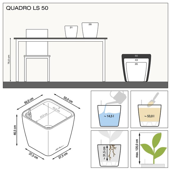 Вазон Lechuza Quadro Premium LS 50 (белый) (16280) изображение 4