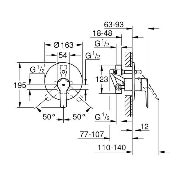 Змішувач прихованого монтажу для ванни Grohe QuickFix Start, на 2 споживача (23558002) (CV030581)  фото 5