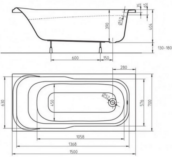 Ванна прямоугольная KOLO SENSA 150х70 см, с душевой системой SISTEMA E, без ножек (XWP355000N+1580.090201) изображение 4