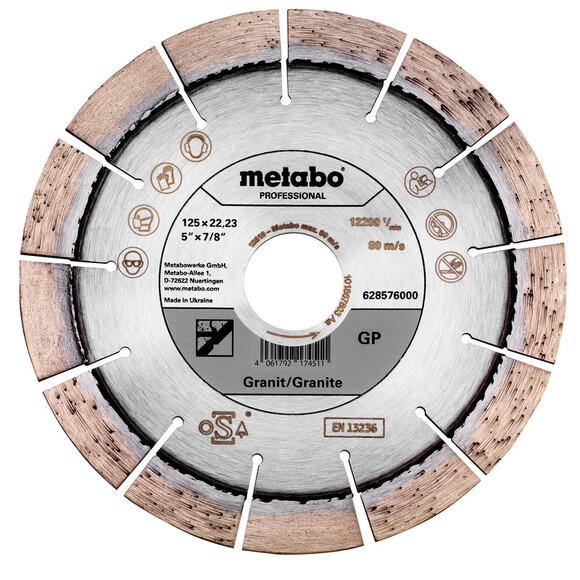 Алмазный отрезной круг 125x22,23mm, "GP", Granite "professional" Metabo 628576000