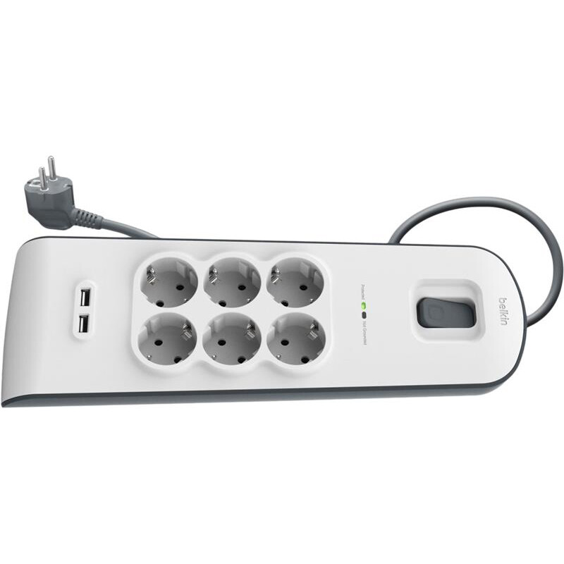 

Сетевой фильтр Belkin 6хSchuko, 2xUSB 2.4A, c защитой от перенапряжения, 650 Дж, 2m, white (BSV604vf2M)