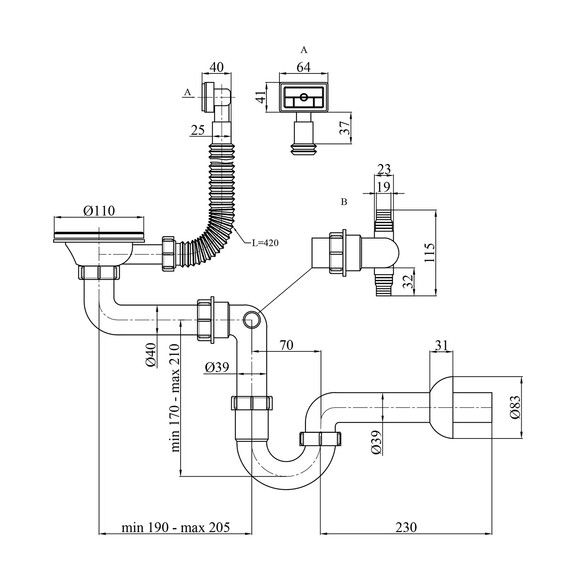 Сифон для кухонної мийки Kroner KRP Siphon 010 3 1/2" 50/40 мм (CV031203) фото 3