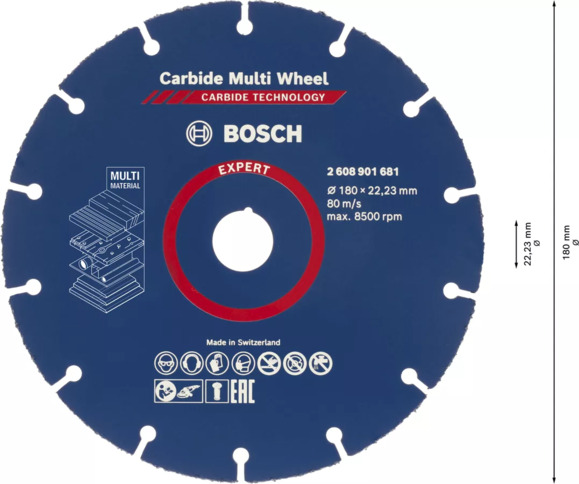Відрізний твердосплавний круг Bosch Expert Carbide Multi Wheel, 180х22.23 мм (2608901681) фото 2