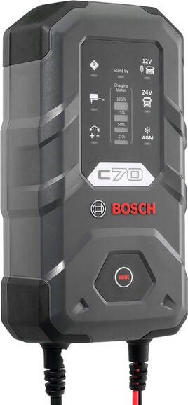 Зарядний пристрій Bosch C70, 12V/24V, 5A/10A, 14Ah-300Ah/14Ah-120Ah, свинцево-кислотний, EFB, AGM, GEL, VRLA (0189911070) фото 2