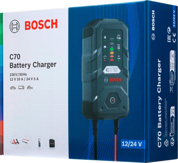 Зарядний пристрій Bosch C70, 12V/24V, 5A/10A, 14Ah-300Ah/14Ah-120Ah, свинцево-кислотний, EFB, AGM, GEL, VRLA (0189911070) фото 6