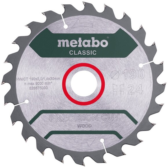 Пильный диск Metabo Precision cut Classic HW/CT 190х2/1.4x30, Z24 WZ 15 (628675000)