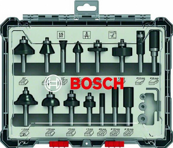 Набор фрез смешанный Bosch 8 мм. 15 шт. (2607017472)
