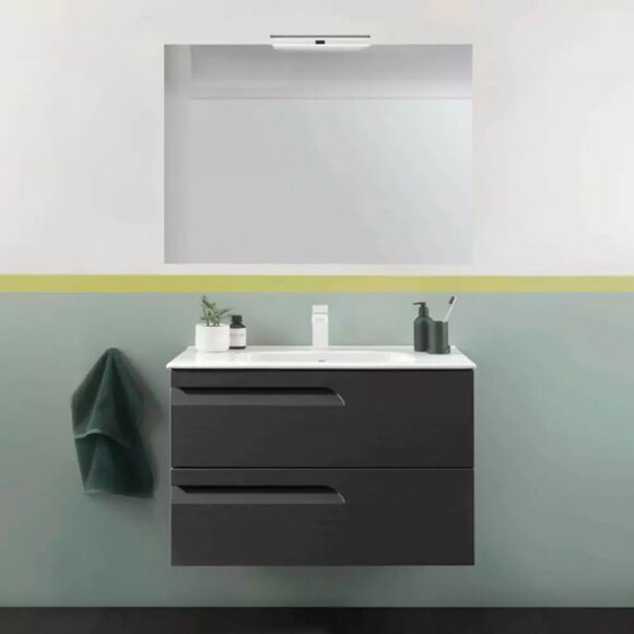 Комплект мебели ROYO Vitale 80 темно-серый: тумба подвесная с умывальником, зеркало, LED подсветка (С0072387) изображение 2
