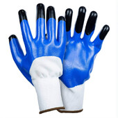 Перчатки трикотажные Sigma с частичным нитриловым покрытием усиленные пальцы сине-черные манжет р9 (9443631)