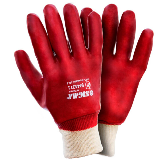 Перчатки трикотажные Sigma с полным ПВХ покрытием красные манжет р10 (9444371) 120пар изображение 3