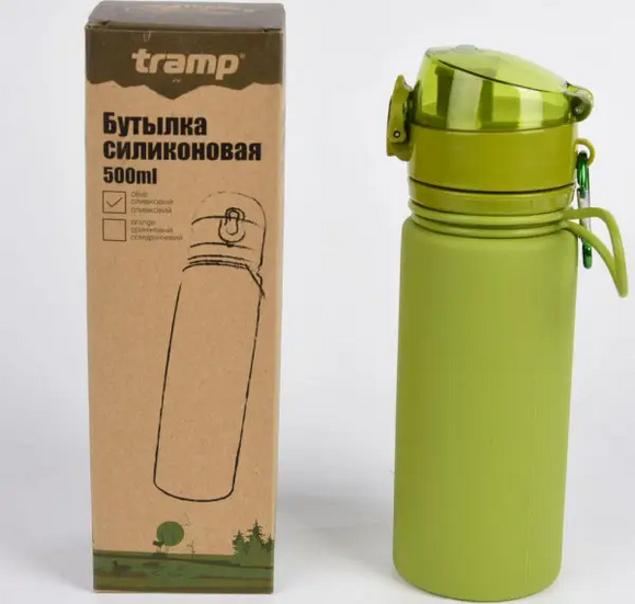 Бутылка силиконовая Tramp 500 мл, оранжевая (TRC-093-olive) изображение 3
