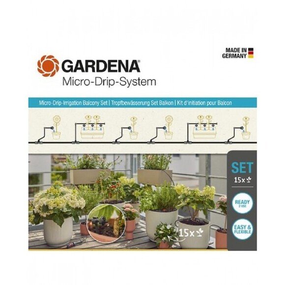 Комплект поливу Gardena Micro-Drip-System Balcony Set для балкону на 15 рослин (13401-20.000.00) фото 2
